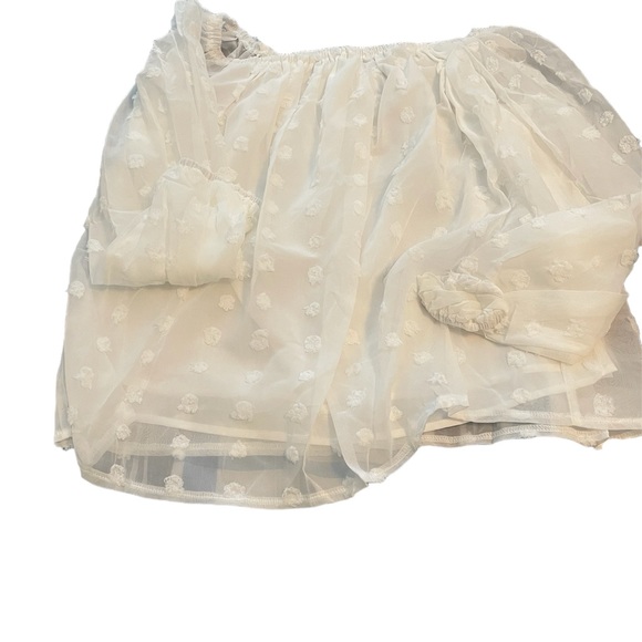 miss sparking Tops - White Swiss dot  off the shoulder blouse